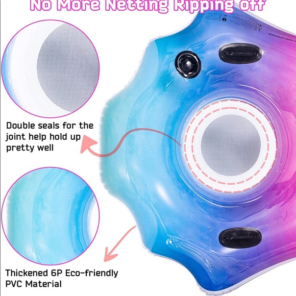 New Inflatable River Run Pool Tube Pool float w/ Mesh Bottom/Handles/Cup Holder - Picture 3 of 5